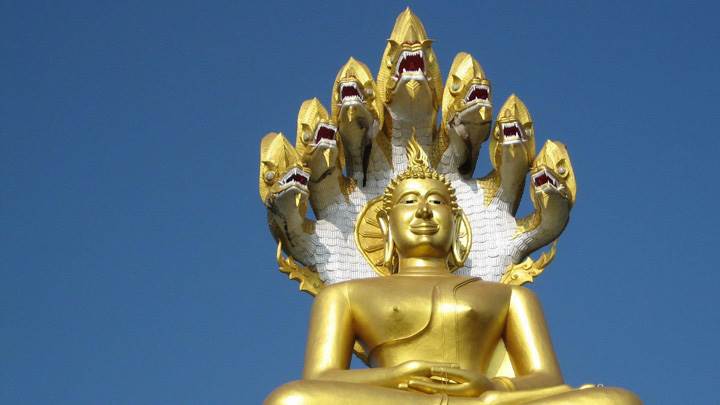 Golden Budha And Blue Background